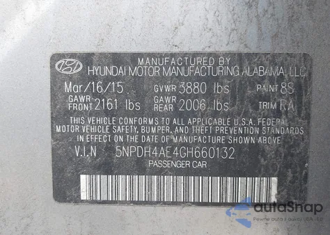 2016 Hyundai Elantra Se from USA, damaged, VIN 5NPDH4AE4GH660132